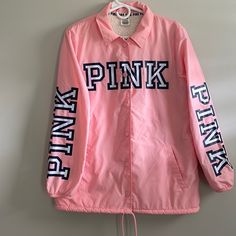 Pink Button Up Jacket. Never Worn. Size Small. Trendy Buttoned Outerwear For Streetwear, Trendy Streetwear Outerwear With Buttons, Pink Snap Button-up Outerwear, Pink Winter Outerwear With Snap Buttons, Pink Cotton Outerwear With Snap Buttons, Winter Pink Outerwear With Snap Buttons, Casual Pink Collared Outerwear, Sporty Long Sleeve Outerwear With Buttons, Sporty Fall Outerwear With Buttons