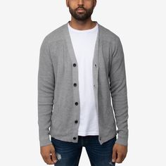 Quality basic cardigan suitable for daily wear Gray Cardigan With Buttons For Layering, Gray Cardigan With Button Closure For Layering, Gray Buttoned Cardigan For Layering, Casual Gray Cardigan For Everyday, Classic Gray Everyday Cardigan, Gray Relaxed Fit Cardigan For Everyday, Mens Grey Cardigan Outfit, Gray Cotton Sweater With Button Closure, Gray One Size Long Sleeve Cardigan