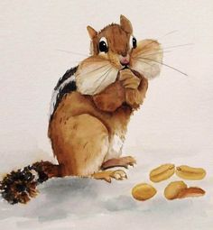 a painting of a chipmun eating peanuts