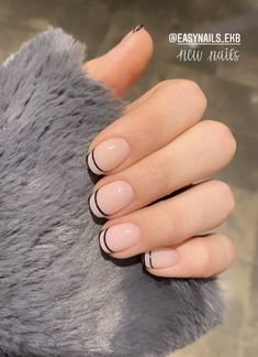 Short Square Nails Minimalist, Short Gel Nails Simple Design, French Manicure White Tips, Double French Short Nails, Colored Tip Short Nails, Black French Tip Nails Natural Nail, Black Accent Nail Designs, Short Work Nails French Tip, Natural Nails Black Tips