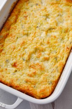 a casserole in a white dish on a table