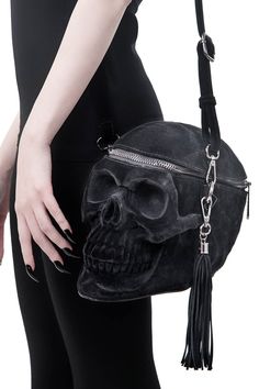 GRAVE DIGGER. - Velvet Coated/Luxe Molded PU. - Light-Weight Strap.- Tassel Detail.- Fully Lined.- Zip Closure.- 23cm/9" x 20cm/8" x 14cm/5.5" - Strap 110cm/44". with KILLSTAR Branding, 100% Polyester. Skull Handbags, Skull Purse, Gothic Bag, Skull Bags, Grave Digger, Handbags Affordable, Cheap Handbags, Cute Purses, Pink Camo