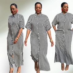 Stripes Button Down Shirt Dress Elegant Striped Shirt Dress For Vacation, Casual Striped Maxi Dress For Work, Casual White Maxi Shirt Dress, Collared Maxi Dress With Buttons For Day Out, Casual White Maxi Dress With Button Closure, Casual White Maxi Dress With Buttons, Chic Striped Button-up Dresses, Elegant Striped Shirt Dress With Button Closure, Chic White Button-up Maxi Dress