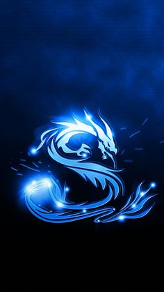 a blue and black background with a dragon on it's head in the water