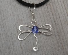 Nickel-free Blue Dragonfly Jewelry, Silver Wire Jewelry, Dragon Flies, Dragonfly Jewelry, Dragonfly Necklace, Dragonfly Pendant, Wire Pendant, Birthstone Gifts, September Birthstone