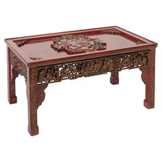 Unique red lacquered chinoiserie coffee table. Beautiful cravings and details, nice scale for most spaces. Chinoiserie Coffee Table, Unique Table, Red Lacquer, Coffee And Cocktail Tables, Kids Area, Cocktail Tables, Chinoiserie, Table Furniture, Coffee Table