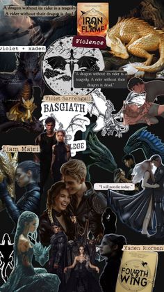 a collage of images with different characters and words on them, including an image of a