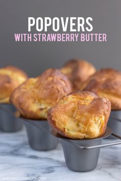 mini popovers with strawberry butter in muffin tins