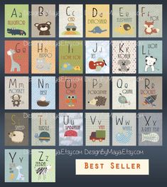 the best seller poster for children's nursery wall art, featuring alphabets and animals