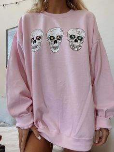 Smiley Skulls Crewneck丨August Lemonade Hawaii Sweatshirt, Skull Sweatshirt, Star Eyes, Cozy Pullover, Pink Crewneck, Eye Design, Hoodies Design