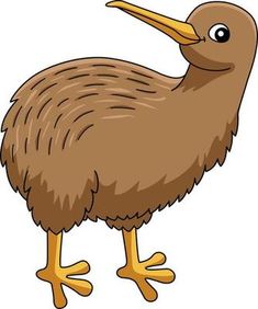 an image of a cartoon kiwi bird with long legs and large beak standing on one leg