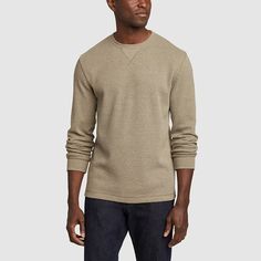 Men's Eddie's Field Thermal Crew Ribbed Cotton Sweatshirt For Everyday, Everyday Ribbed Cotton Sweatshirt, Everyday Ribbed Cotton Sweater, Cotton Waffle Knit Sweater For Layering, Everyday Cotton Waffle Knit Sweater, Steve Buscemi, Contrast Stitch, Eddie Bauer, Color Options