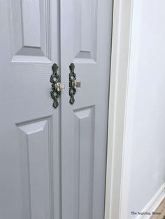 two white double doors with the words diy petite double doors from b - fold doors