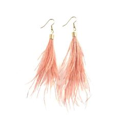 Blush Feather Tassel Earrings, Peach Feather Earrings, Boho Earrings, Bohemian Earrings, Wedding Ear Elegant Feather Dangle Earrings, Elegant Dangle Feather Earrings, Elegant Dangle Earrings With Feathers, Elegant Feather Drop Earrings, Feather Earrings For Summer, Bohemian Feather Earrings For Party, Elegant Adjustable Feather Earrings, Elegant Feather Earrings, Summer Party Earrings With Feathers