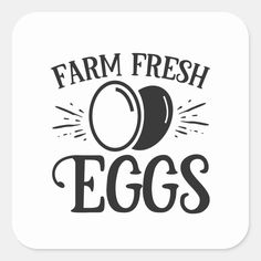 farm fresh eggs square sticker on a white background with an egg in the center