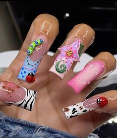 Uk Nails Designs, Bobby Jack Nails, 4 20 Nails, Funky Nail Art Acrylic, Kali Uchis Inspired Nails, Frosting Nails, Candy Land Nails, Extreme Nail Art, Birthday Cake Nails