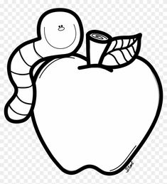 an apple with a worm on it coloring pages for kids, hd png clipart