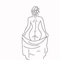 a line drawing of a woman wrapped in a towel with her back to the camera