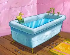 a cartoon bathtub with a rubber ducky in it