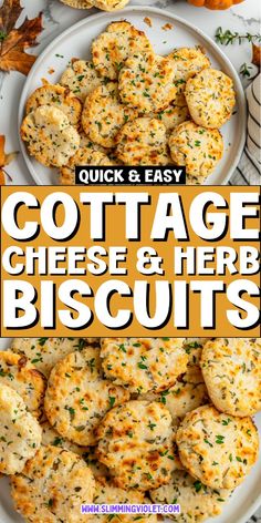 two plates filled with cheese and herb biscuits