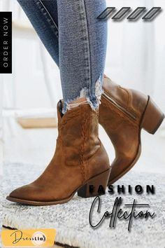 Slip On Mid Chunky Heels Boots Chunky Heels Boots, Heels Boots, Chunky Heels, Shoes Women Heels, Heeled Boots, Shoes Heels, Slip On, Women Shoes, Boots