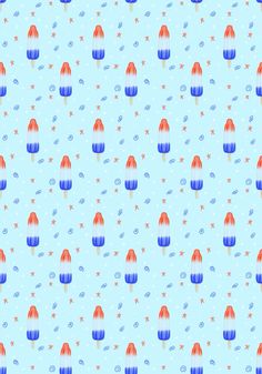 a blue background with red and blue shapes on it, all in the same pattern