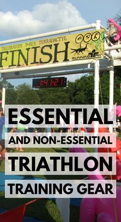 a sign that says essential and non - essential triathlon training gear