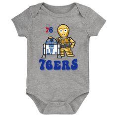 You've been a fiercely loyal Philadelphia 76ers and Star Wars fan for as long as you can remember. Pass that fandom down to the kiddo in your life by getting this R2-D2 and C-3PO Best Buds bodysuit. It features an adorable graphic of the two iconic characters and complimentary Philadelphia 76ers details, which effortlessly highlight their growing fandom. The lap shoulder neckline and three snaps at the bottom make dressing and undressing super easy.You've been a fiercely loyal Philadelphia 76ers Nba New York, R2 D2, Nba Store, Best Bud, Philadelphia 76ers, One Piece Outfit, New York Knicks, Los Angeles Lakers, Iconic Characters