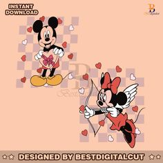 mickey and minnie mouse wallpapers with hearts on the background for valentine's day