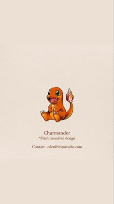 an orange cartoon character with the words charmader on it's back side