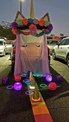 a car decorated with lights and decorations for halloween