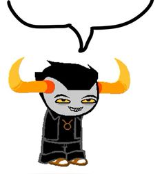 a cartoon character with horns on his head and an empty speech bubble above it that says,