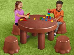 Indoor/Outdoor Table & Tree Seats Woodland Classroom Decor, Play Cafe Ideas, Daycare Room Ideas, Woodland Classroom, Tree Seat, Storage For Toys, Olympic Crafts, Preschool Furniture, Table Tree