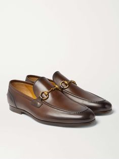 GUCCI Jordaan Horsebit Burnished-Leather Loafers | MR PORTER Gucci Loafers Men, Gucci Shoes Loafers, Gucci Jordaan, Mens Leather Loafers, Hermes Men, Gucci Loafers, Mens Fashion Classic, Men Loafers, Gucci Men