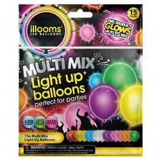 multi mix light up balloons in assorted colors and sizes, pack of 12 pieces