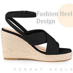 Every girl needs a versatile pair of wedges in her closet, and these beauties are a must-have! Featuring a stylish slingback ankle strap and an espadrille platform heel, they effortlessly add comfort to your everyday look. The cross-strap design perfectly complements your favorite denim jeans, shorts, skirts, and casual wear, making them a go-to choice for any occasion. Plus, they're made with a soft faux suede vamp, durable TPR outsole, and a comfortable Espadrille+EVA heel, ensuring long-lasti Trendy Platform Slingback Wedge Sandals, Trendy Adjustable High Heel Wedge Sandals, Black Wedge Heel Slingback Sandals For Spring, Trendy Wedge Sandals With Wrapped Heel And Round Toe, Trendy Closed Toe Wedge Sandals With Wrapped Heel, Adjustable Chic Wedge Heel Sandals, Chic Adjustable Wedge Heel Sandals, Chic Adjustable Ankle Strap Wedge Sandals, Chic Adjustable Wedge Sandals With Block Heel