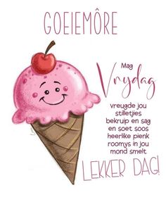 a pink ice cream cone with a smiling face and an apple on top, says golemore