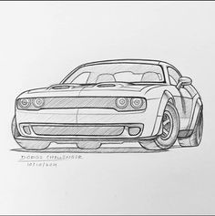 a pencil drawing of a dodge charger