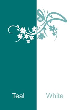 teal and white background with flowers on the left side, text reads teal