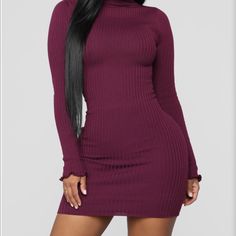 Brand New, Never Worn, Fashion Nova Sweater Dress. Super Cute, Just Ordered The Wrong Size Fitted Ribbed Purple Dress, Purple Mini Length Bodycon Dress For Fall, Purple Long Sleeve Bodycon Dress For Fall, Purple Bodycon Mini Dress For Fall, Fall Purple Bodycon Mini Dress, Dresses Fashion Nova, Red Maxi, Red Dress Maxi, Fashion Nova Dress