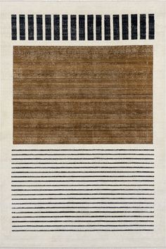 a brown and black rug with horizontal stripes on the bottom, in front of a white background