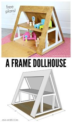 a frame dollhouse is shown with the instructions for it to be built into an attic