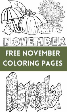 the november coloring page with an image of pumpkins and sunflowers on it