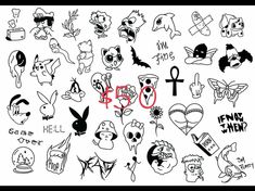 an image of many different cartoon characters on a white background with the word boo written in red