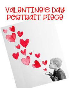 valentine's day postcard with a boy blowing out hearts on a white background