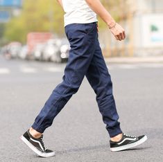 Material: Cotton, Polyester, Lycra • Length: Full Length • Style: Pencil Pants, Casual, Flat, Fashion Casual Sport Active, Asian Size • Decoration: Pockets • Type: Loose, Mid, Broadcloth, Button Fly, Full Length • Place Of Production: Zhejiang Casual Stretch Chinos For Summer, Blue Stretch Casual Chinos, Fitted Cotton Joggers For Summer, Fitted Cotton Summer Joggers, Summer Cotton Fitted Joggers, Tom Pastel, Boyfriend Outfit, Casual Sport, Pants Casual