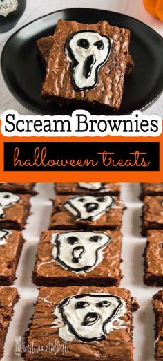 halloween brownies decorated with white icing and ghost faces