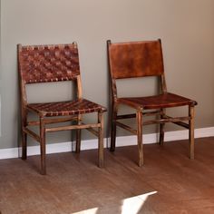 34 Inch Set of 2 Wood Dining Chairs, Leather Woven Back and Seat, Brown By Casagear Home Dining Chairs Leather, Dinner Chair, Wood Dining Chairs, Leather Dining Chairs, Kitchen & Dining Chairs, Leather Weaving, Contemporary Living, Wood Chair, Kitchen Dining Furniture