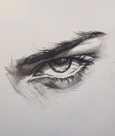 a drawing of an eye is shown in black and white, with the iris partially visible