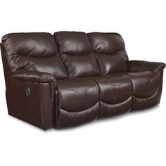 a brown leather reclining sofa on a white background